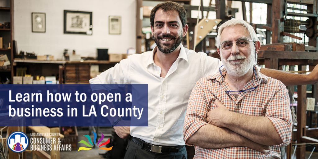 Learn how to open a business in LA County. Men in their business facility
