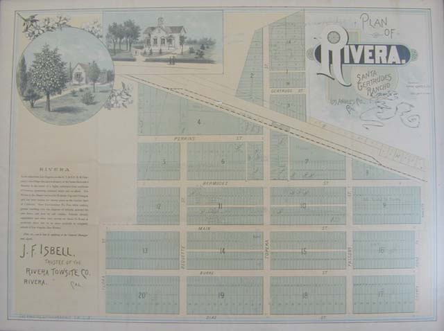 Real estate brochure showing plan of the townsite of Rivera