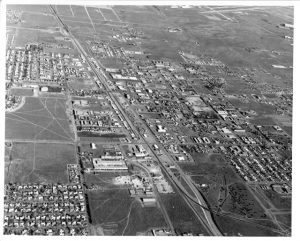 Aerial view of Palmdale, from the airport to where the Colton Spur of the railroad track crosses Sierra Highway