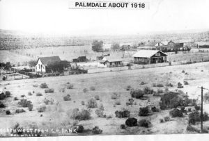 Palmdale looking northwest from the railroad water tank toward houses on Pacific Avenue (6th Street East) and beyond