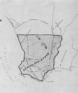 Map showing the original area of Rancho San Pedro