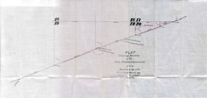 Hand-drawn linen plat map showing the location of the San Pedro Ranch line