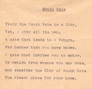 Poem proclaiming virtues of South Gate