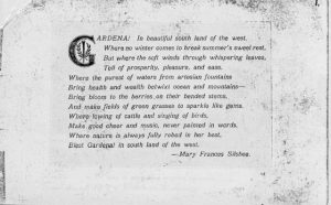 Poem about Gardena printed in a pamphlet advertising the advantages of the area