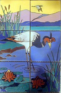 Catalina Island pottery - tiles depicting egret, c. 1930s