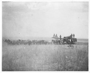 First combine in the Antelope Valley on the Godde-Stratman Ranch, early 1900s