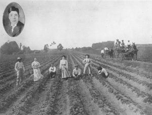 Japanese family in a Gardena strawberry field