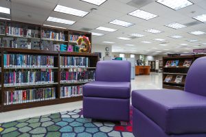 Chet Holifield Library purple reading chairs
