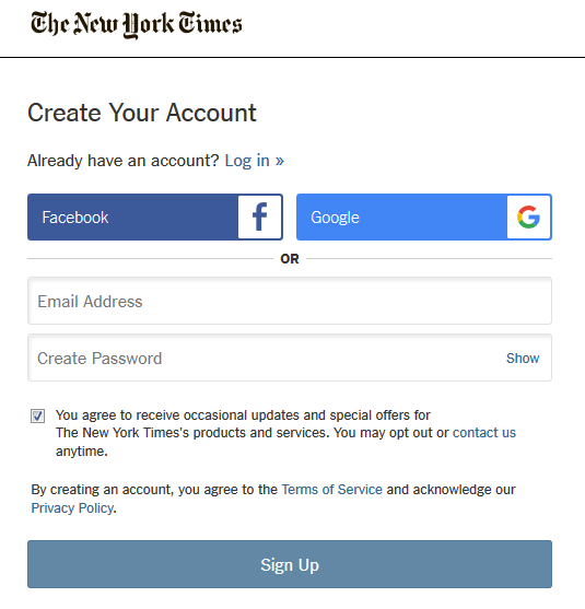 New York Times digital access step 2