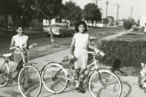 Woman holding a bicycle