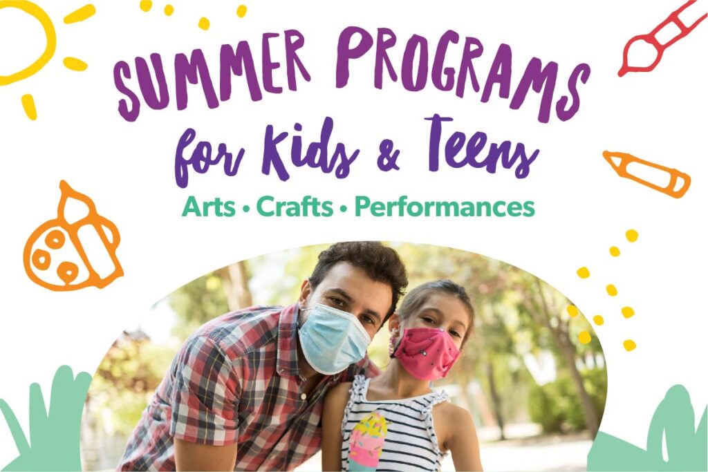 Adult male and child with summer programs background
