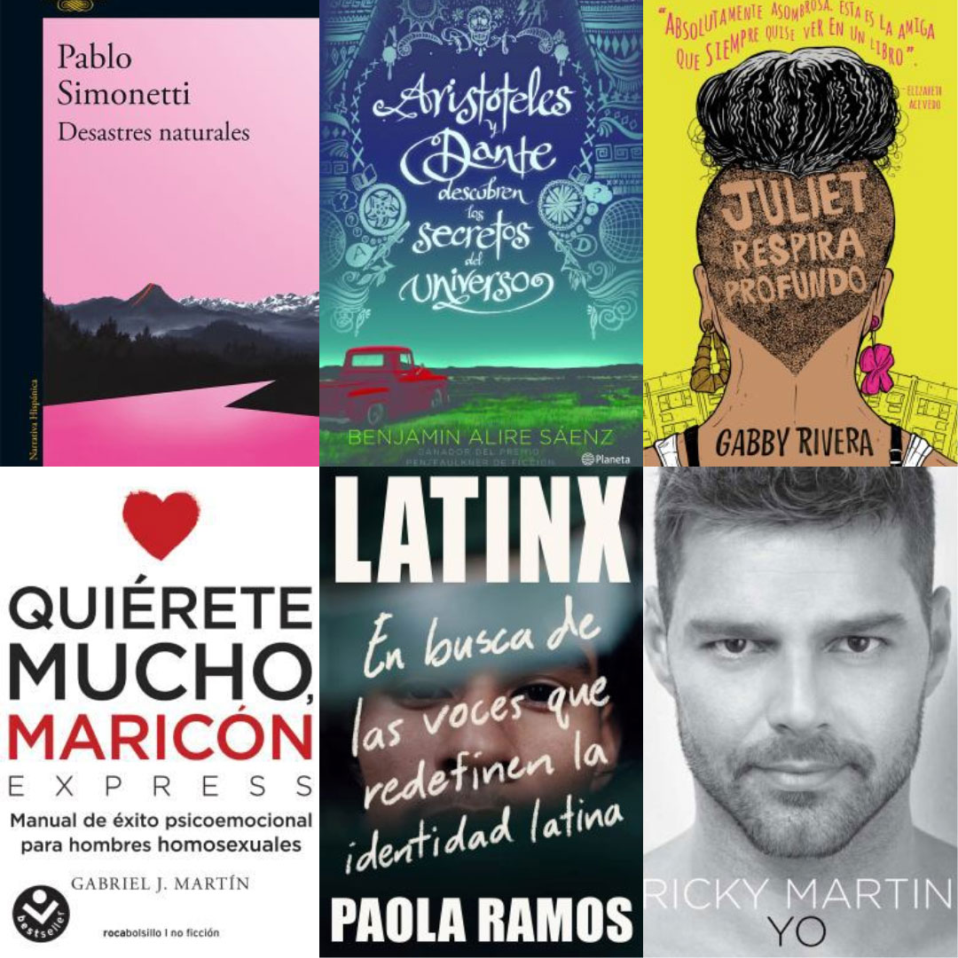 six Spanish LGBTQ+ book covers collage