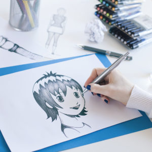 Freelancer working at her home office