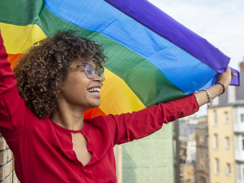 woman with pride flag