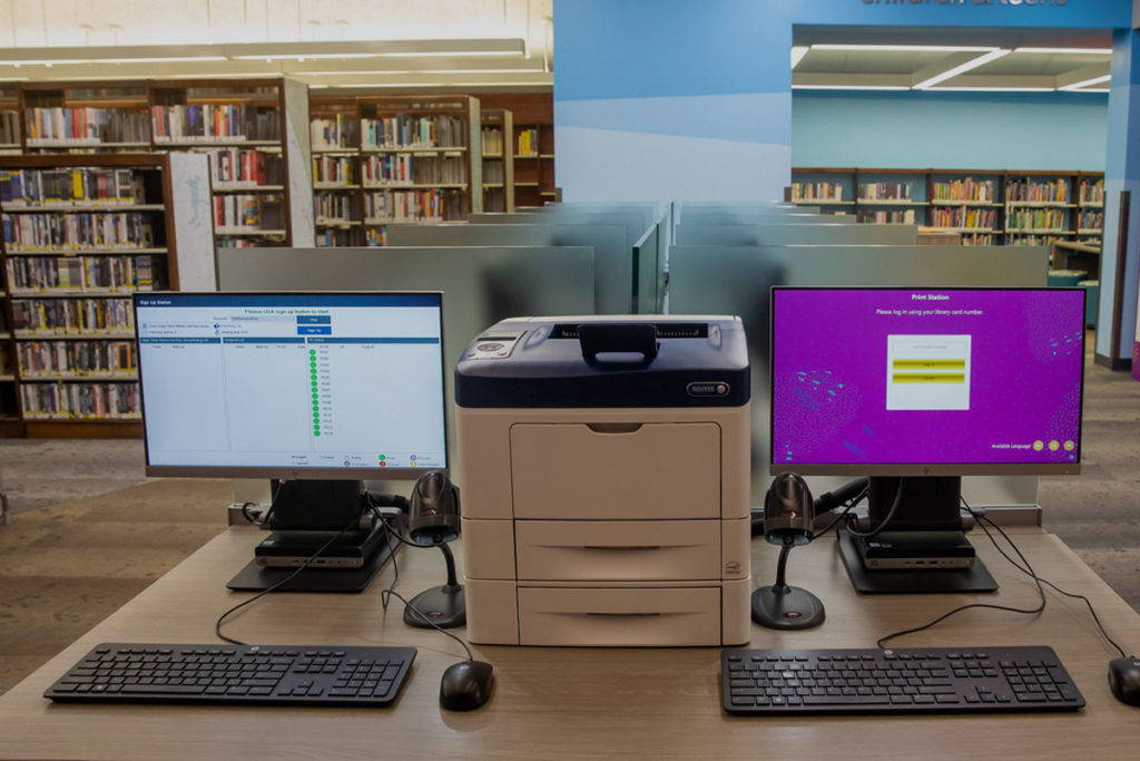 Printing station at an LA County Library location