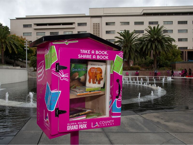 Pink "little library" in downtown LA Park