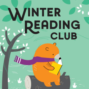 Winter Reading Club bear with a book
