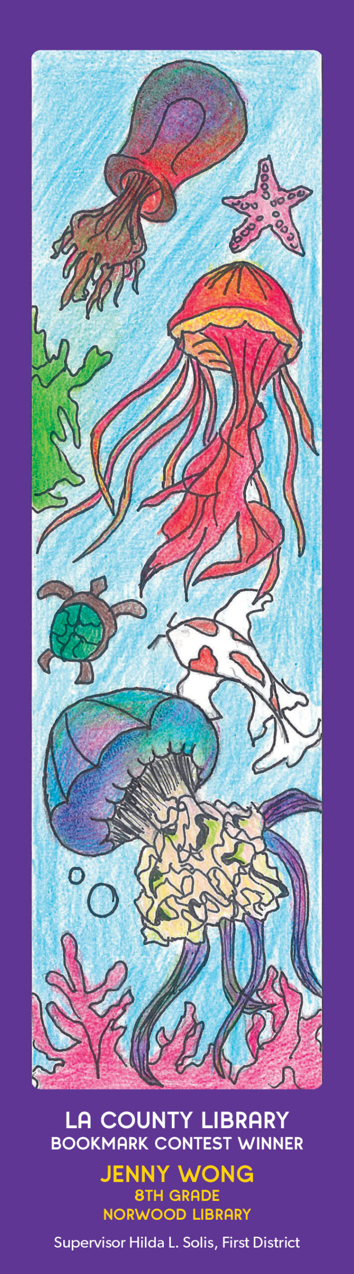 First District LA County Bookmark Contest Winner 2023 Jenny Wong, Grade 8