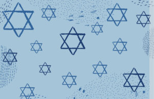 Jewish 6-point stars on blue background