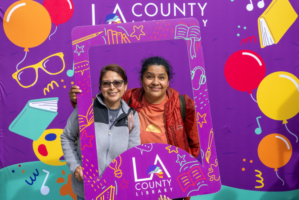 People celebrating National Library Week with LA County Library