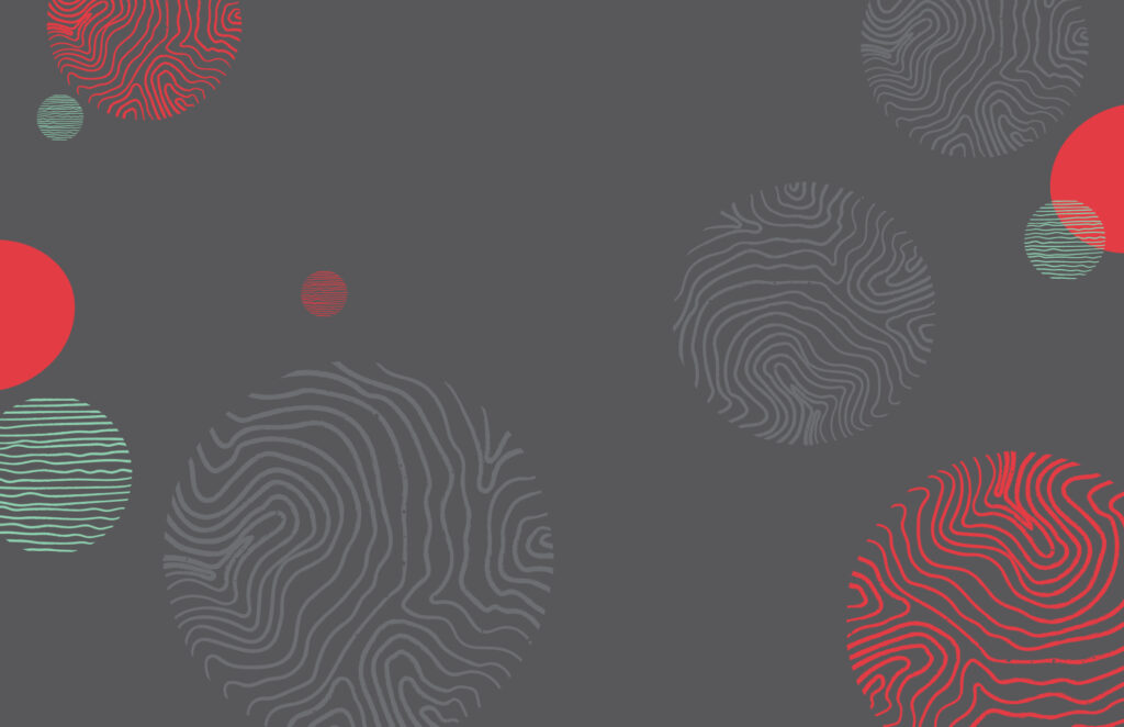 Gray bg with gray and red fingerprint motif
