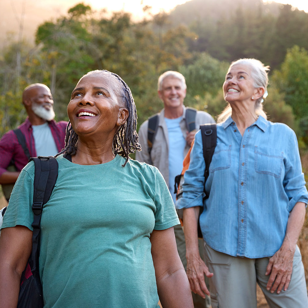 older adults walking in nature