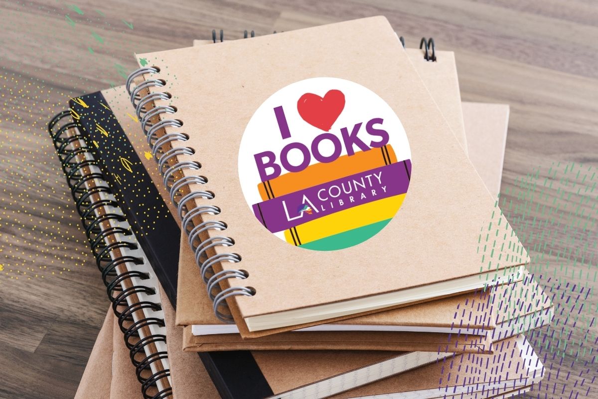 spiral notebook with I love books sticker