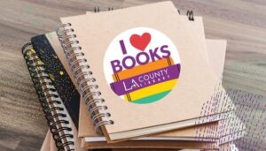 notebook with I Love Books sticker on it
