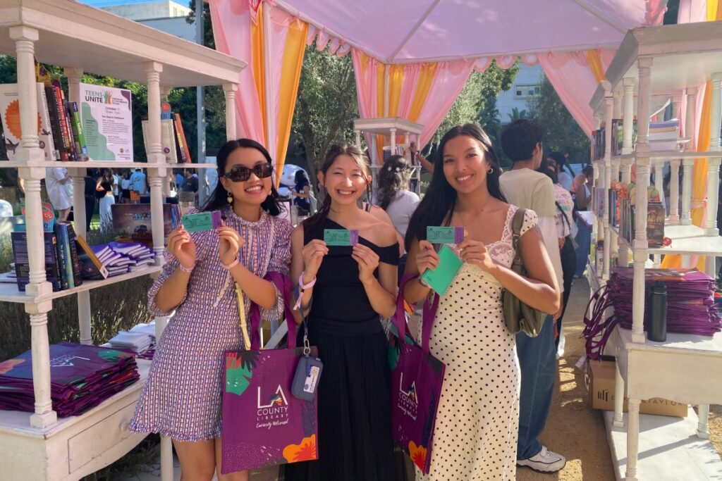 women showing their LA County Laufey Library Cards