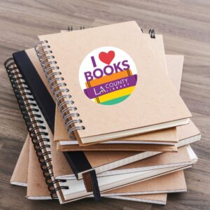 spiral notebook with I Love (heart image) books