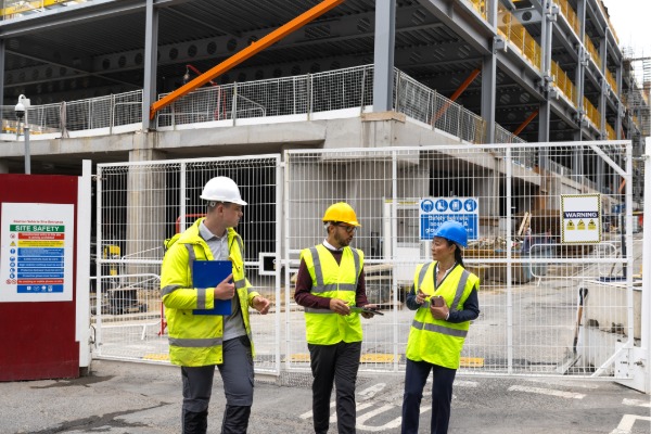people in hard hats on a construction site