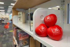 Squishy Hearts with LA County Library Logo