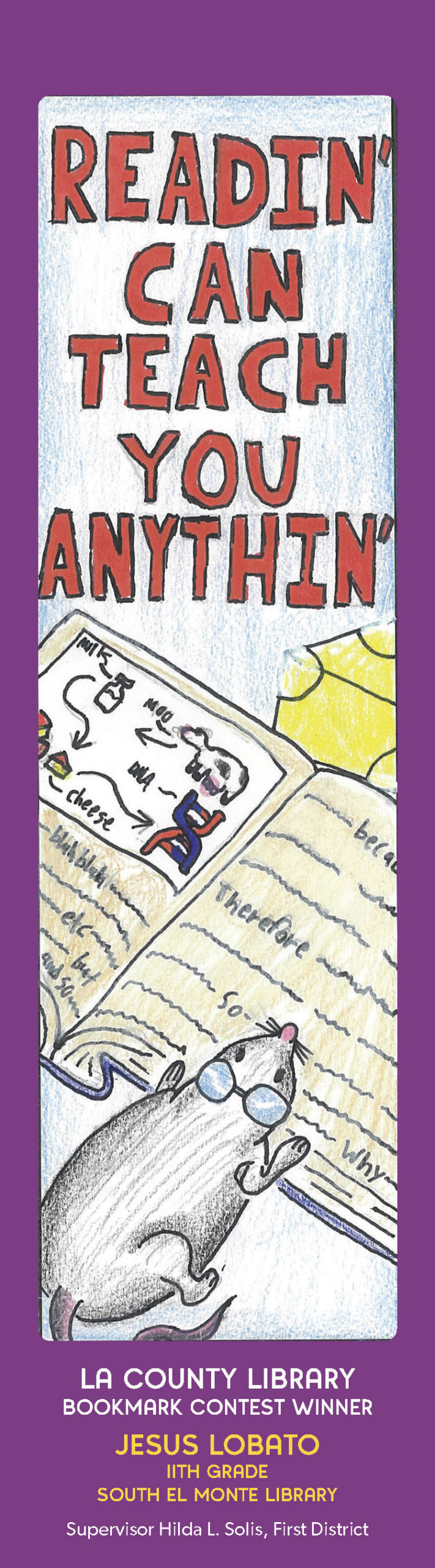 LA County Library 2025 Bookmark Contest Winner First District Jesus L