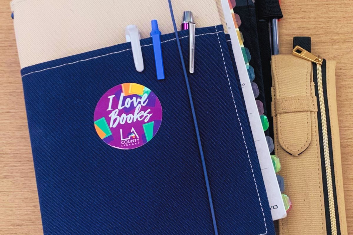 notebook with I Love Books sticker